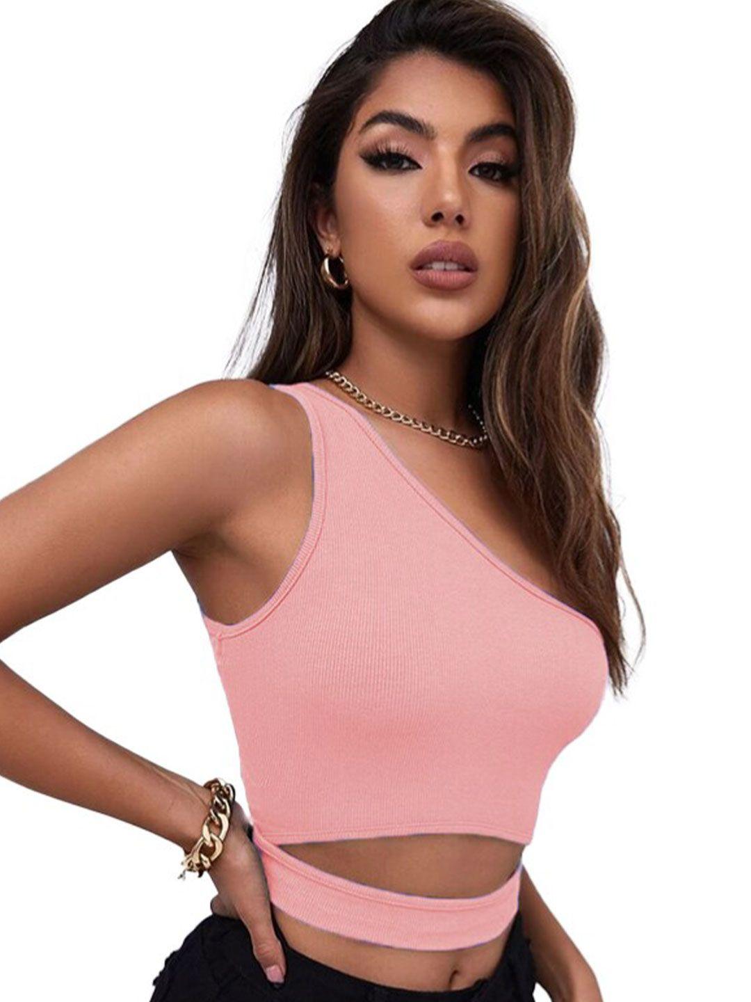 baesd one shoulder cut sleeves crop top