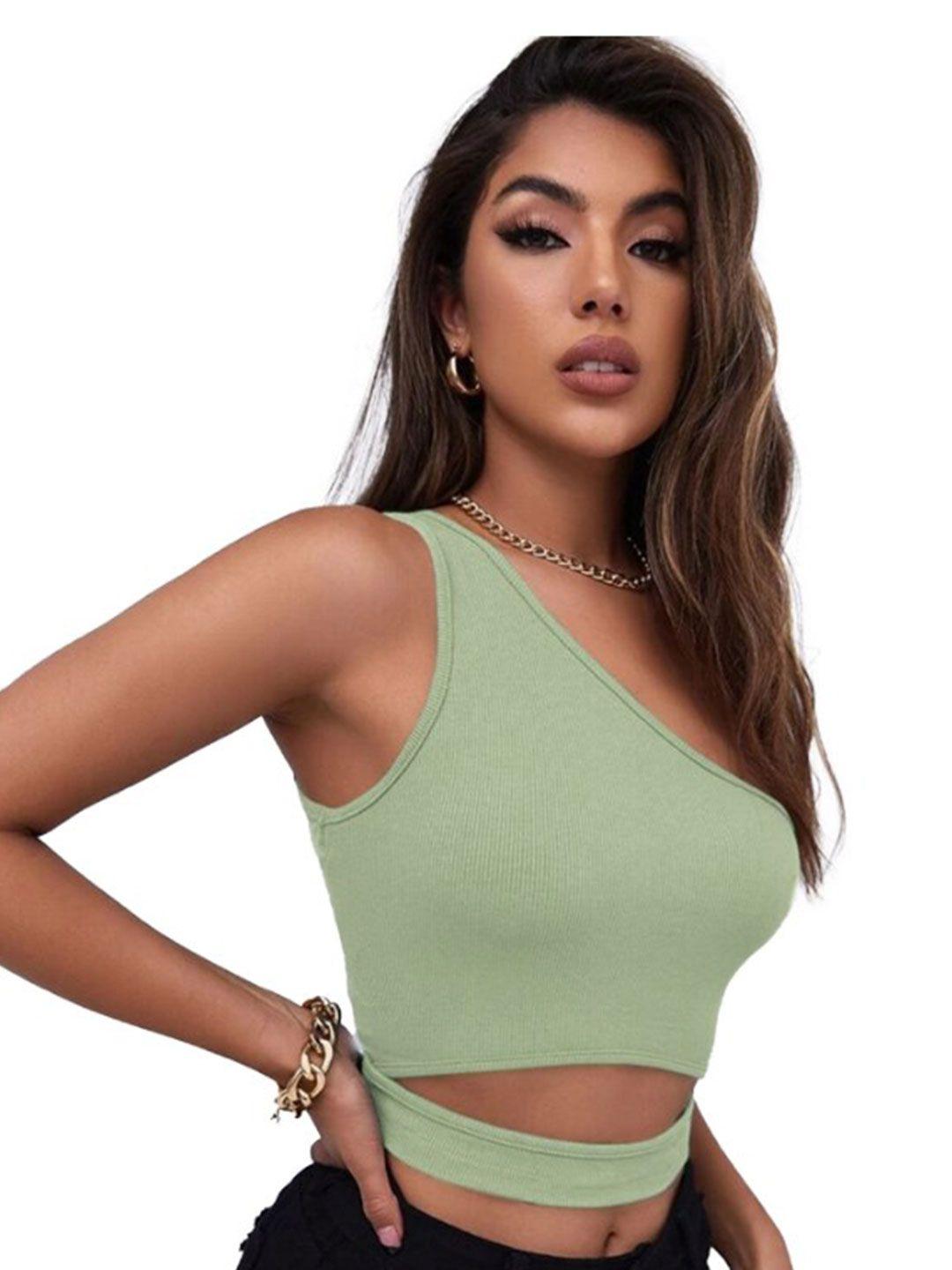 baesd one shoulder cut sleeves crop top