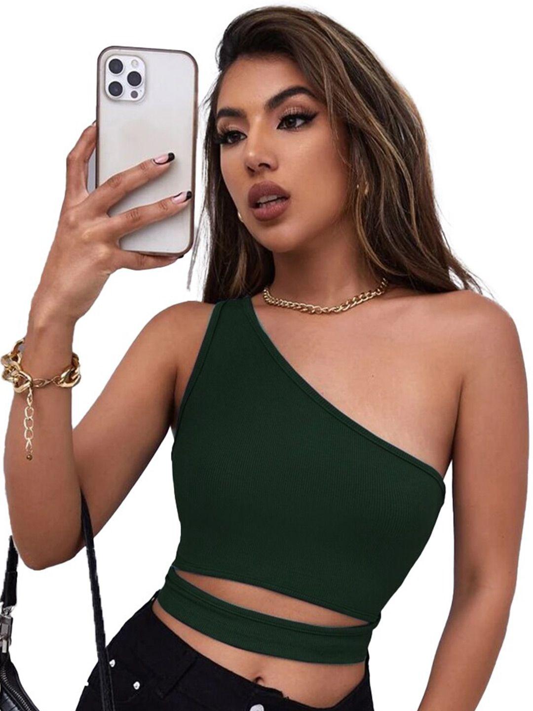 baesd one shoulder opaque casual crop top