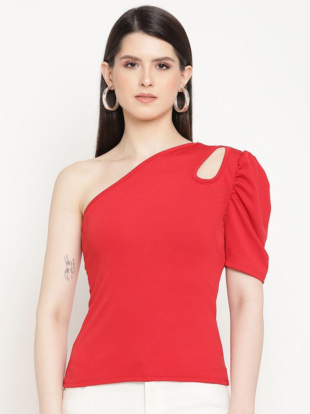 baesd one shoulder puff sleeve cut-outs regular top