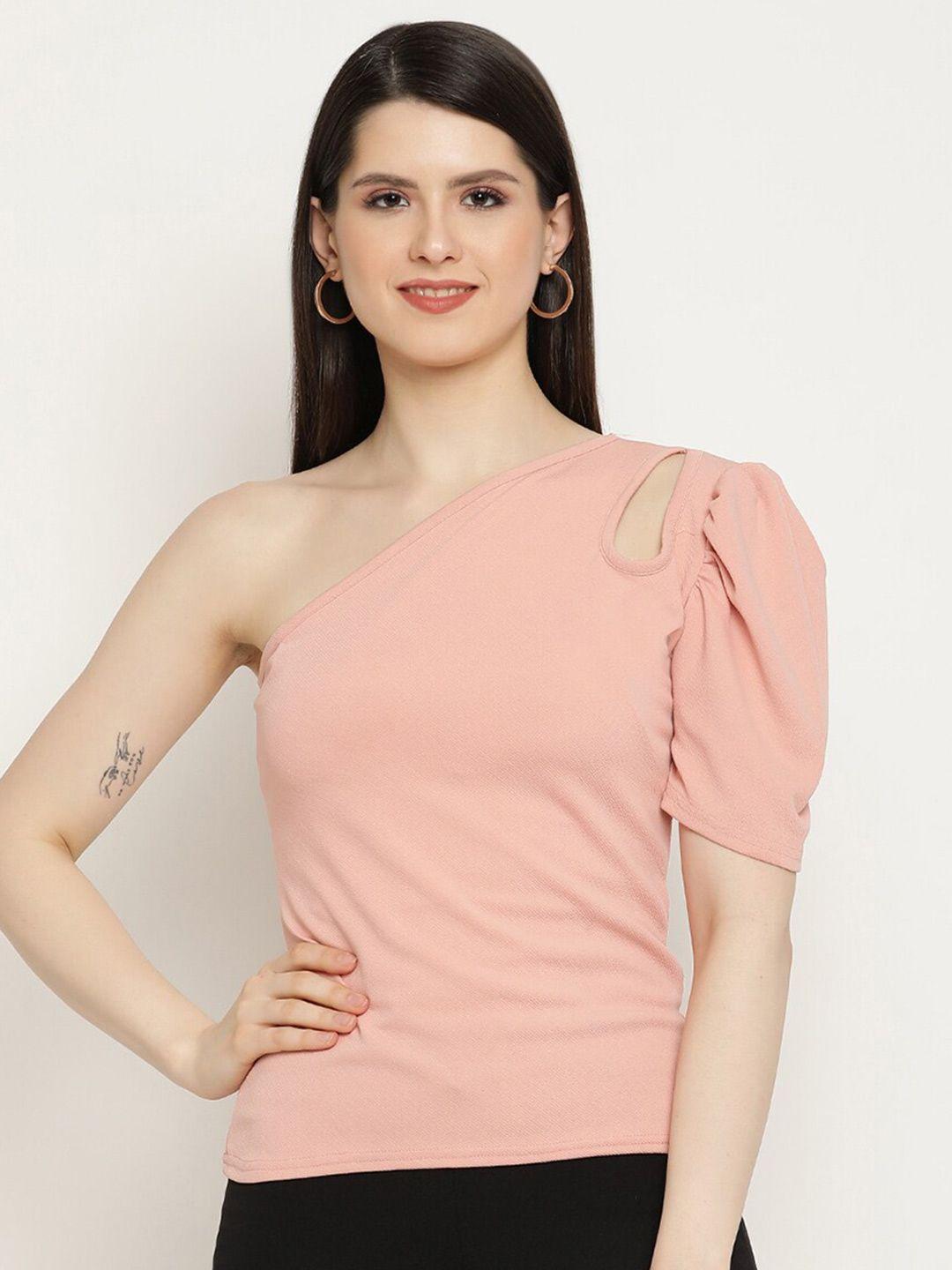 baesd one shoulder puff sleeves cut-out detail regular top