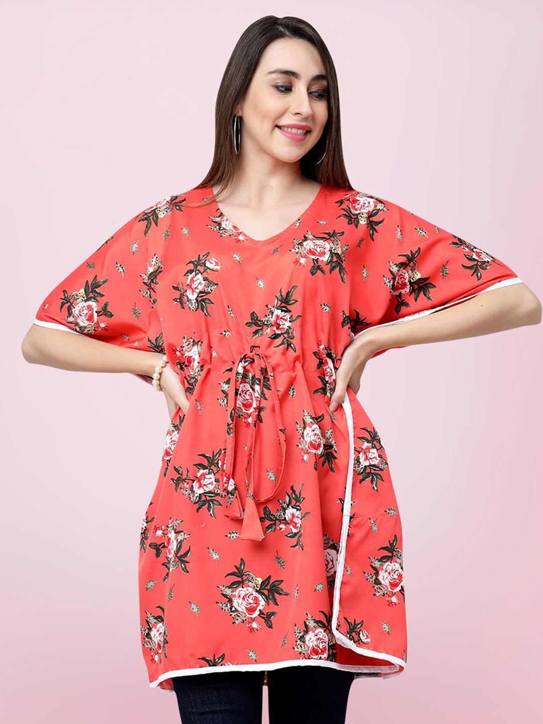 baesd orange floral print kimono sleeve crepe empire longline top