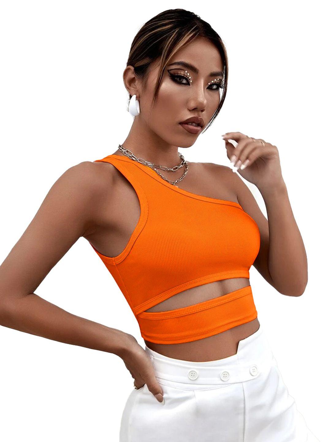 baesd orange one shoulder crop top