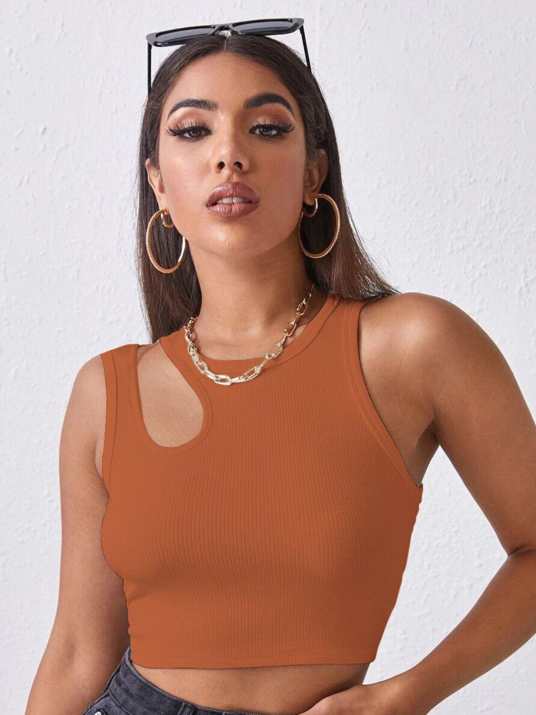 baesd orange sheen tank crop top