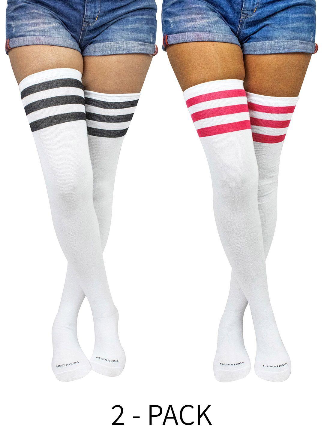 baesd pack of 2 cotton striped thigh-high stretchable stockings