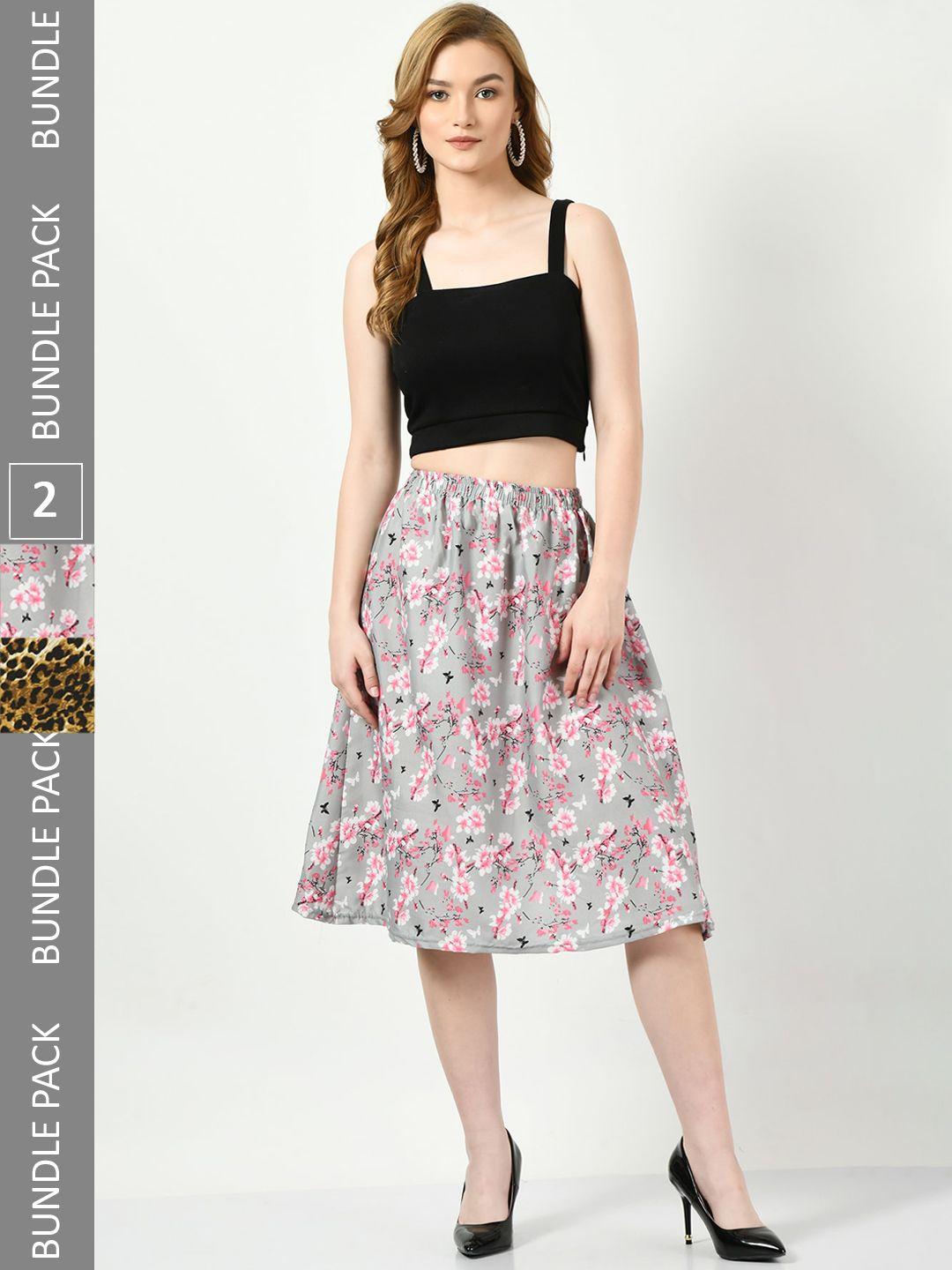 baesd pack of 2 digital floral printed skirts