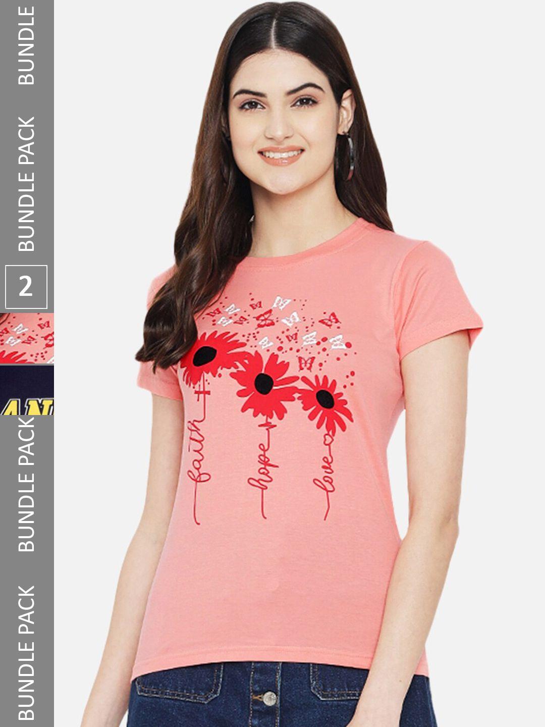 baesd pack of 2 floral printed cotton t-shirt