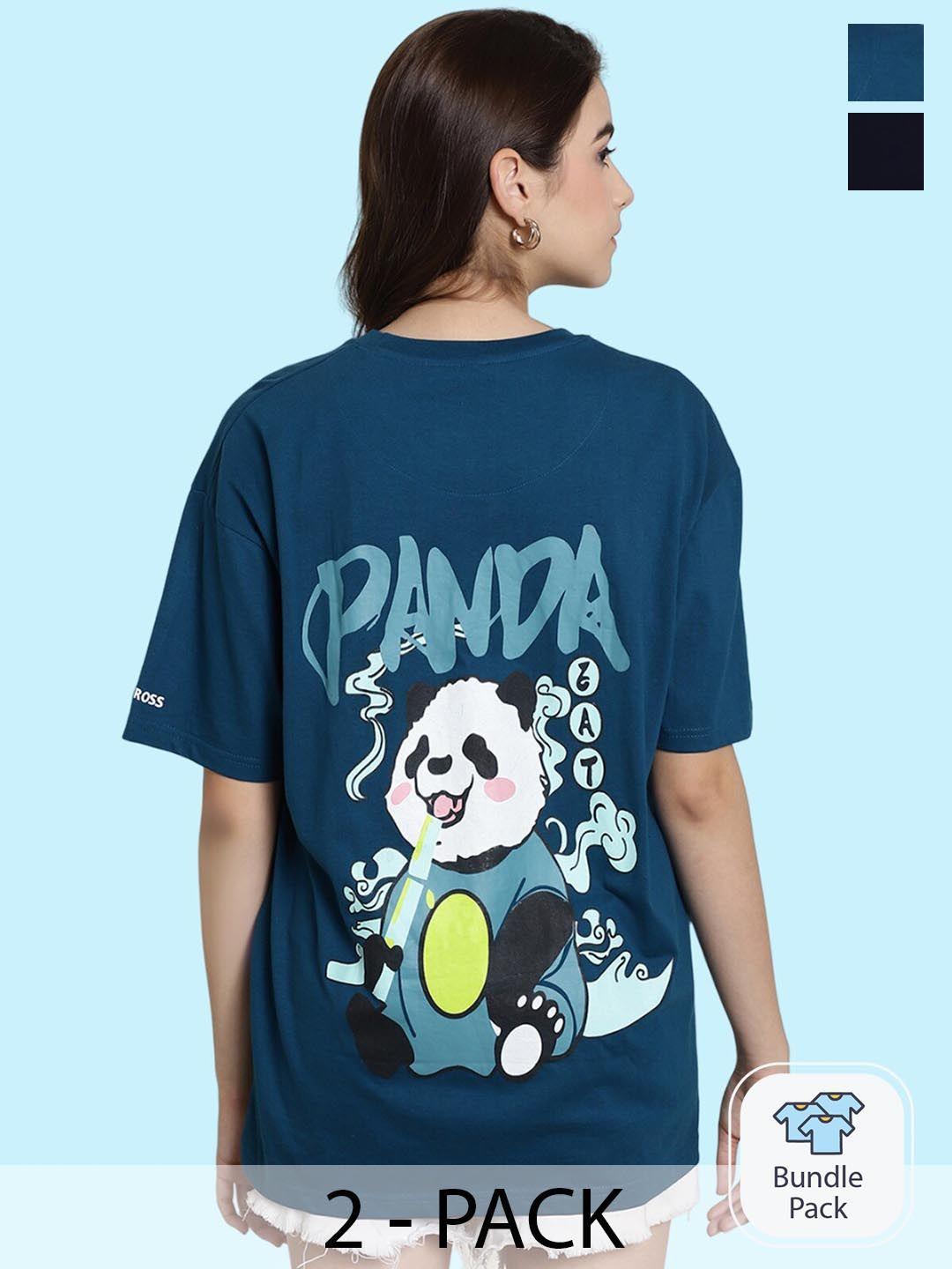 baesd pack of 2 kung fu panda printed oversized cotton t-shirt