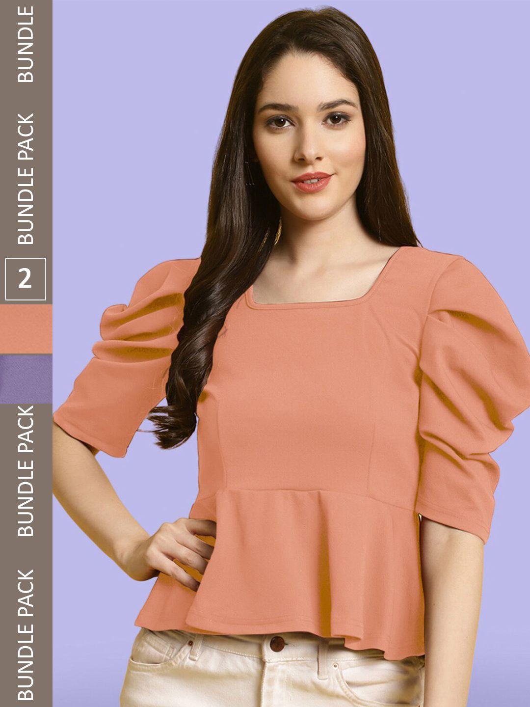 baesd pack of 2 puff sleeves peplum top