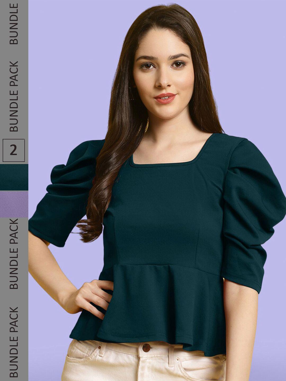 baesd pack of 2 square neck puff sleeves peplum tops