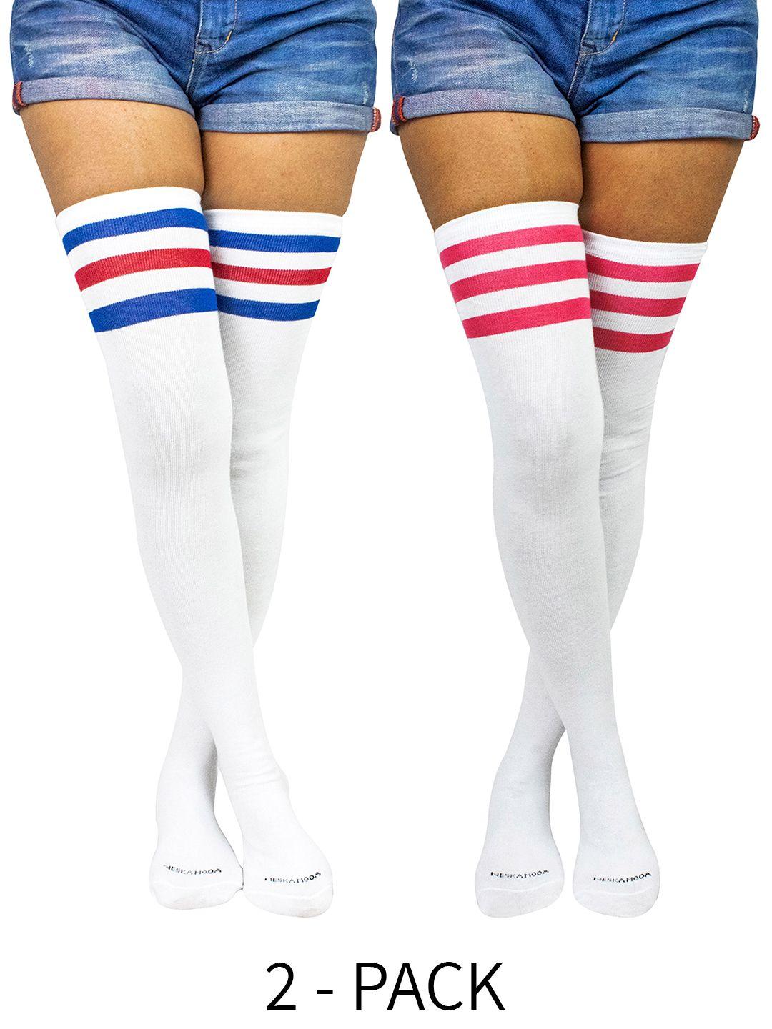 baesd pack of 2 striped cotton thigh-high stockings
