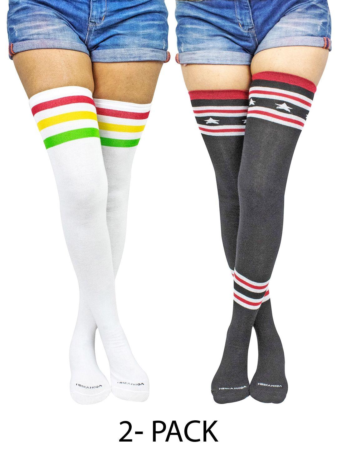 baesd pack of 2 striped cotton thigh-high stockings