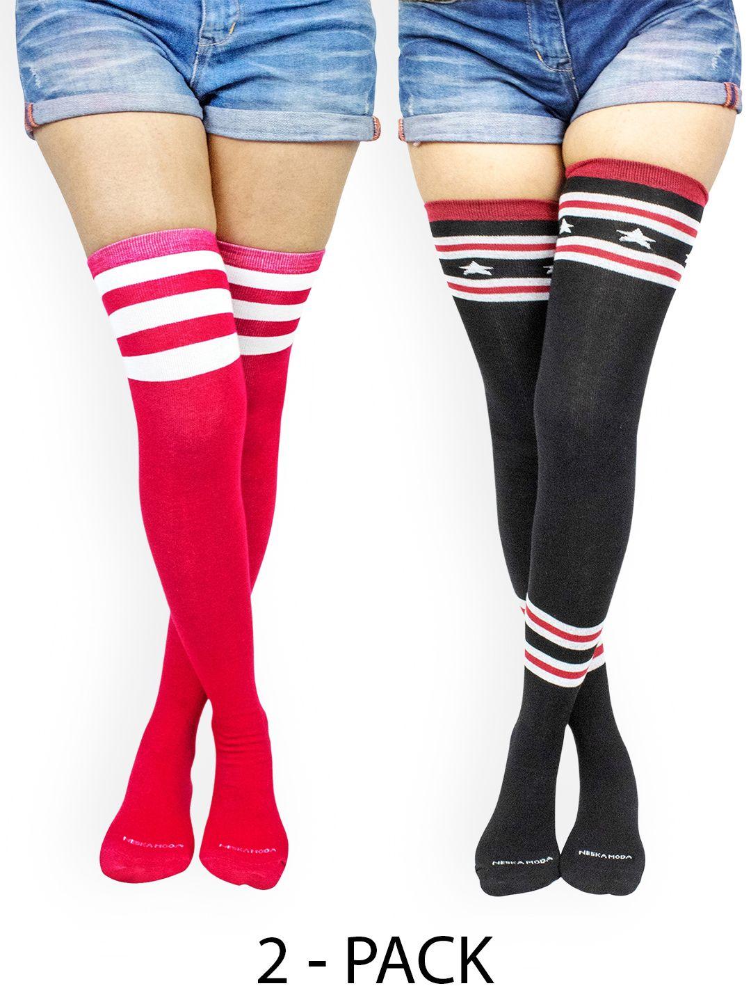 baesd pack of 2 striped-detail thigh-high stockings