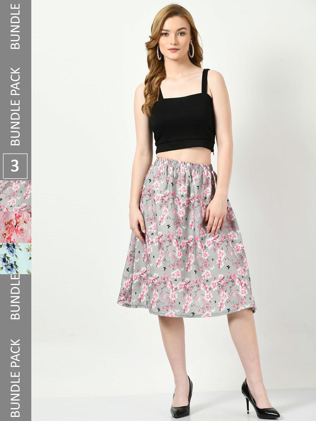baesd pack of 3 digital floral printed skirts