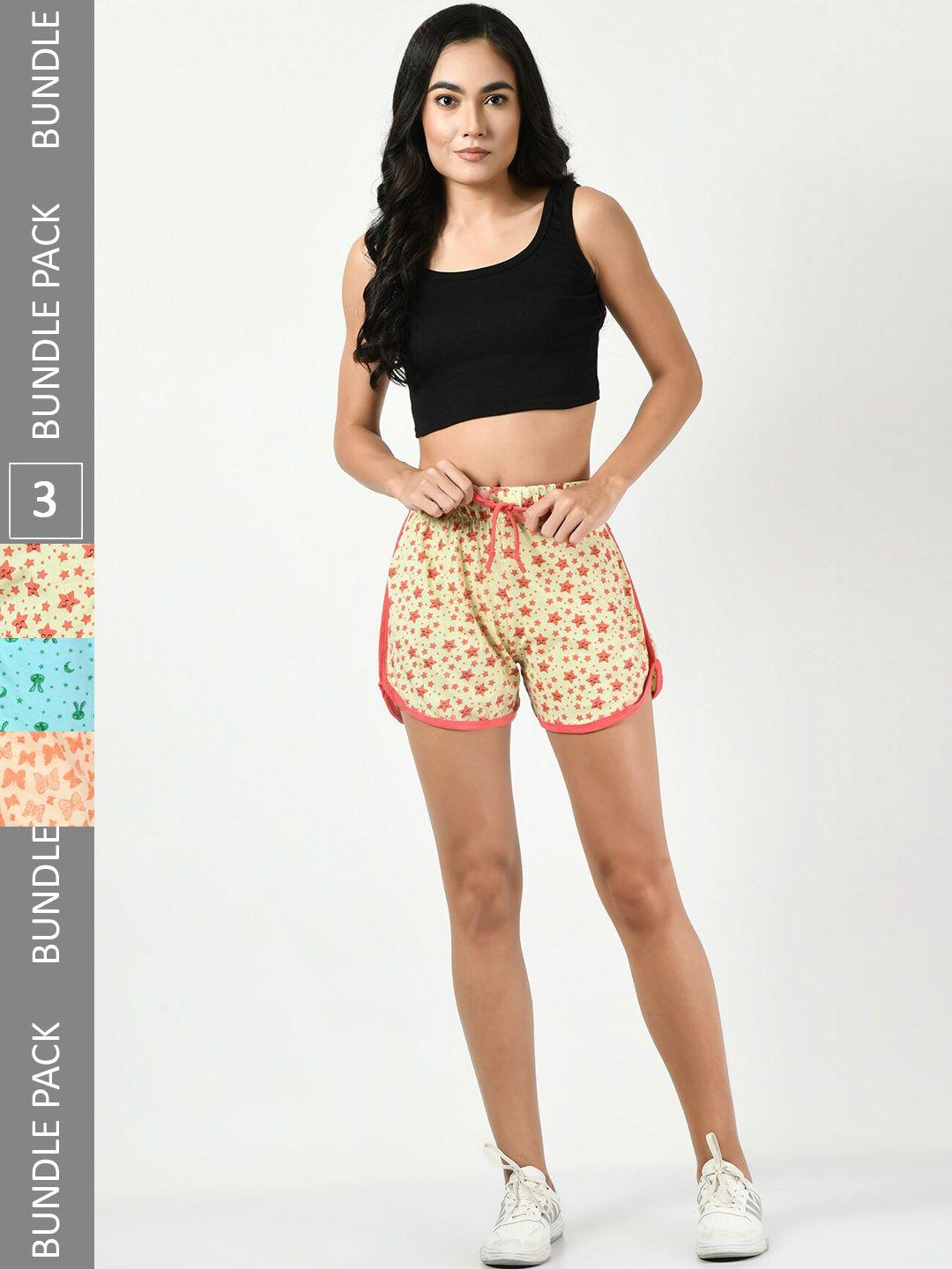 baesd pack of 3 printed pure cotton hot pants shorts