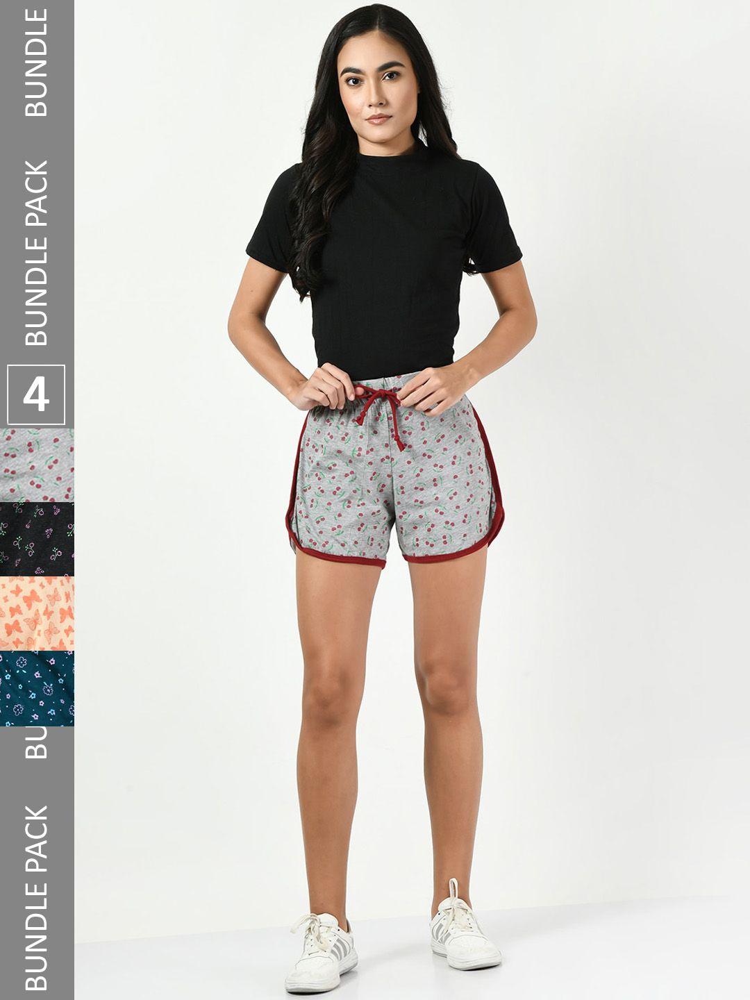 baesd pack of 4 graphic printed cotton high-rise shorts