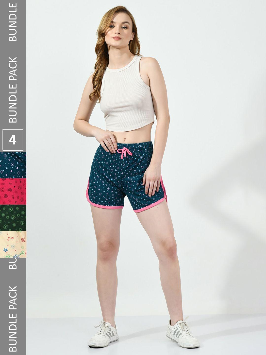 baesd pack of 4 printed pure cotton hot pants shorts