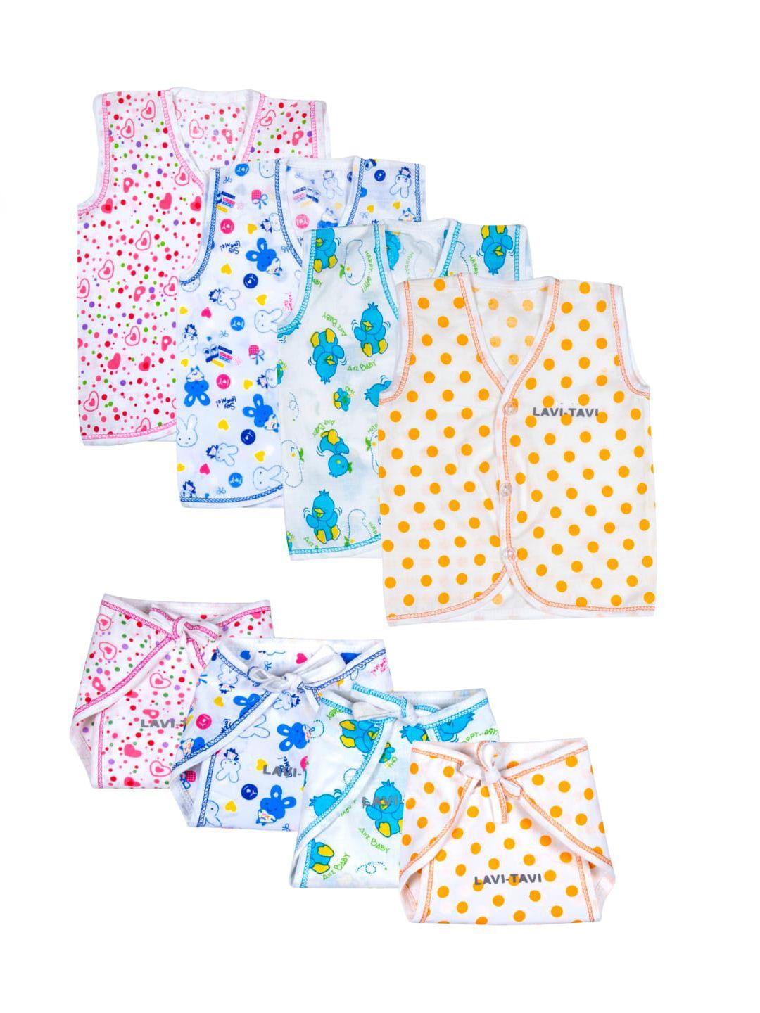 baesd pack of 4 printed v-neck cotton jhabla with nappy