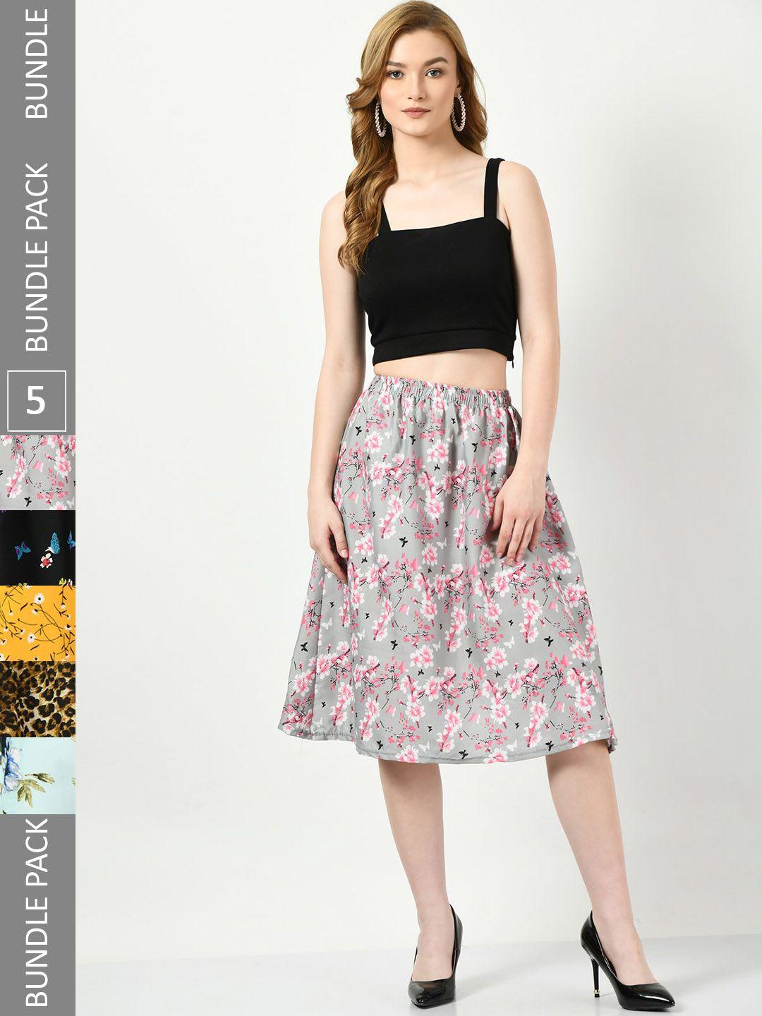 baesd pack of 5 digital floral printed skirts