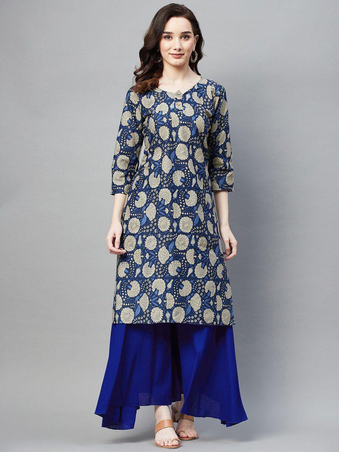 baesd paisley printed round neck cotton straight kurta