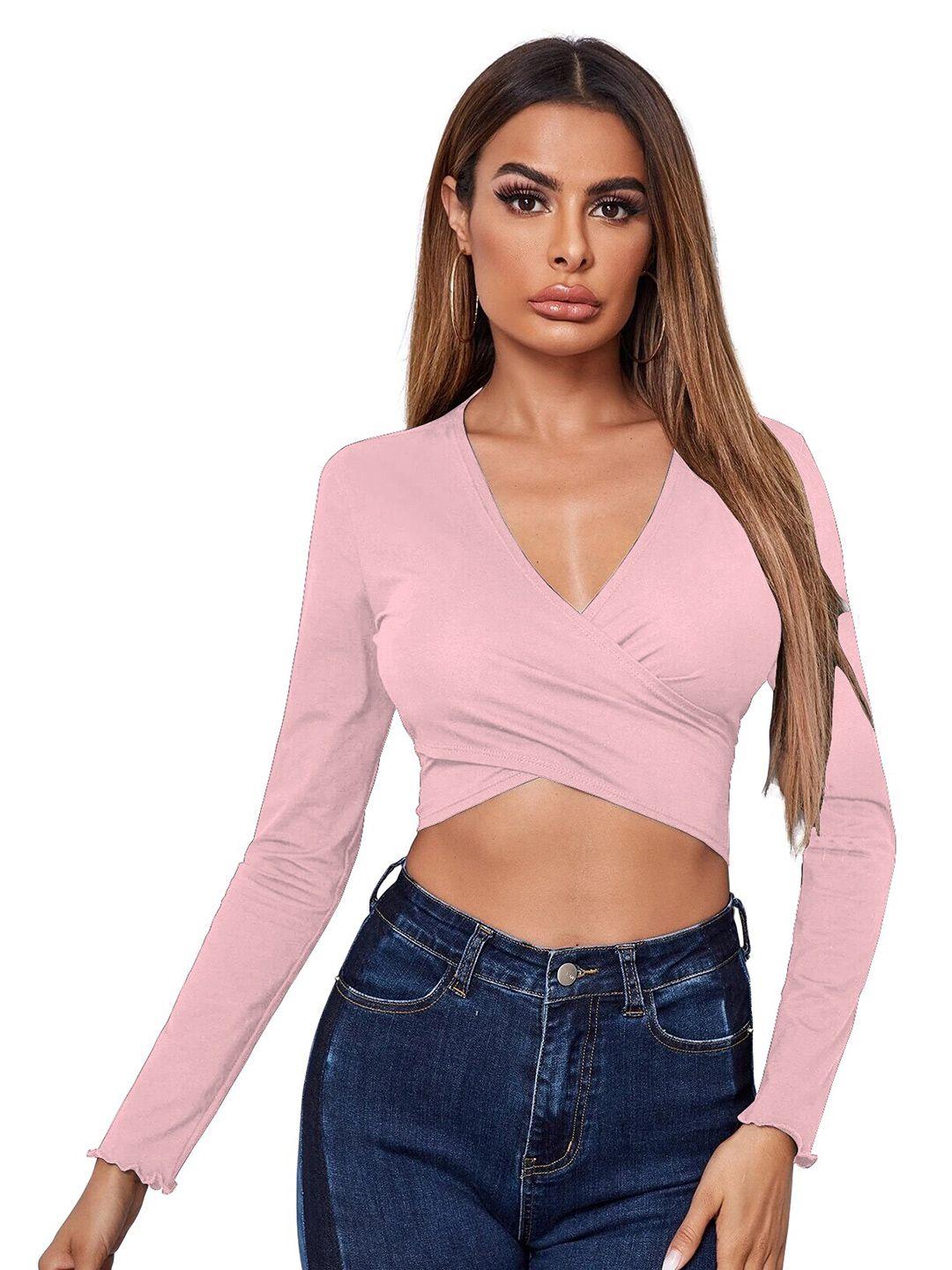 baesd peach-coloured sheen wrap crop top