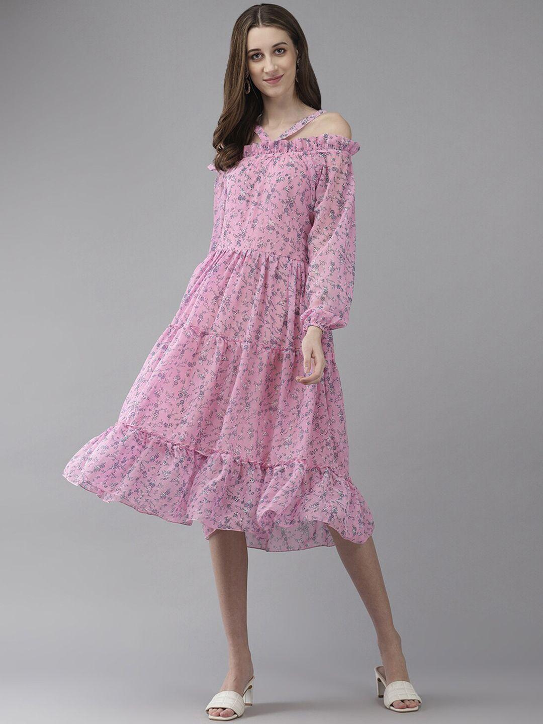 baesd pink floral print georgette dress