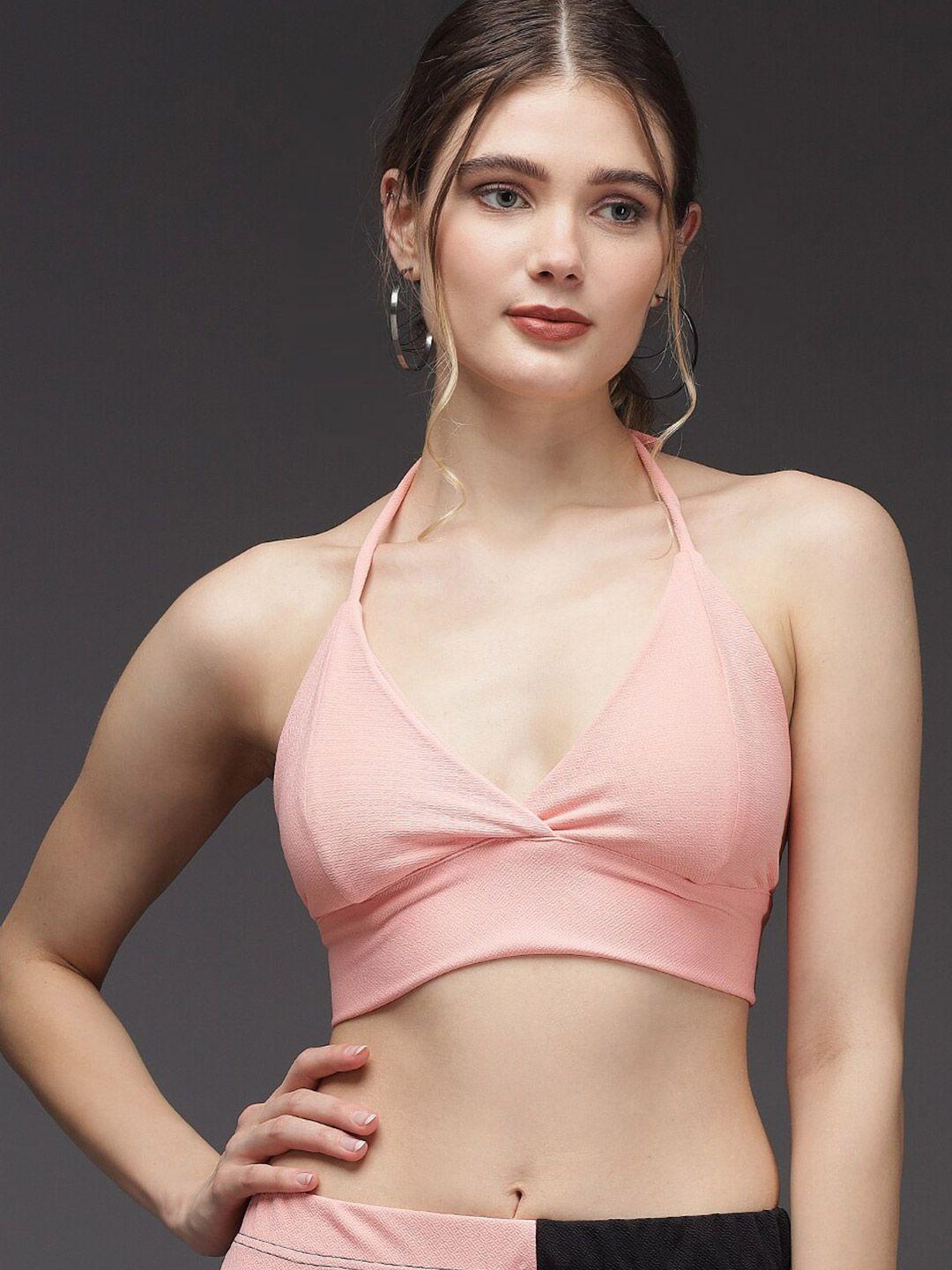 baesd pink halter neck bralette crop top