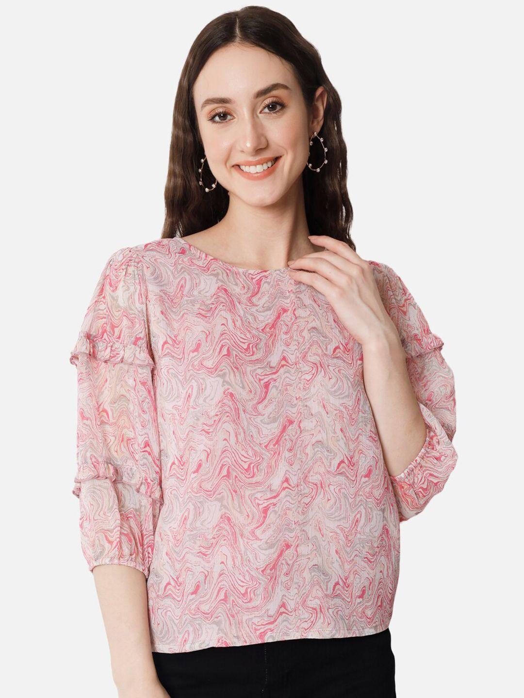 baesd pink tie and dye tie-up neck georgette top