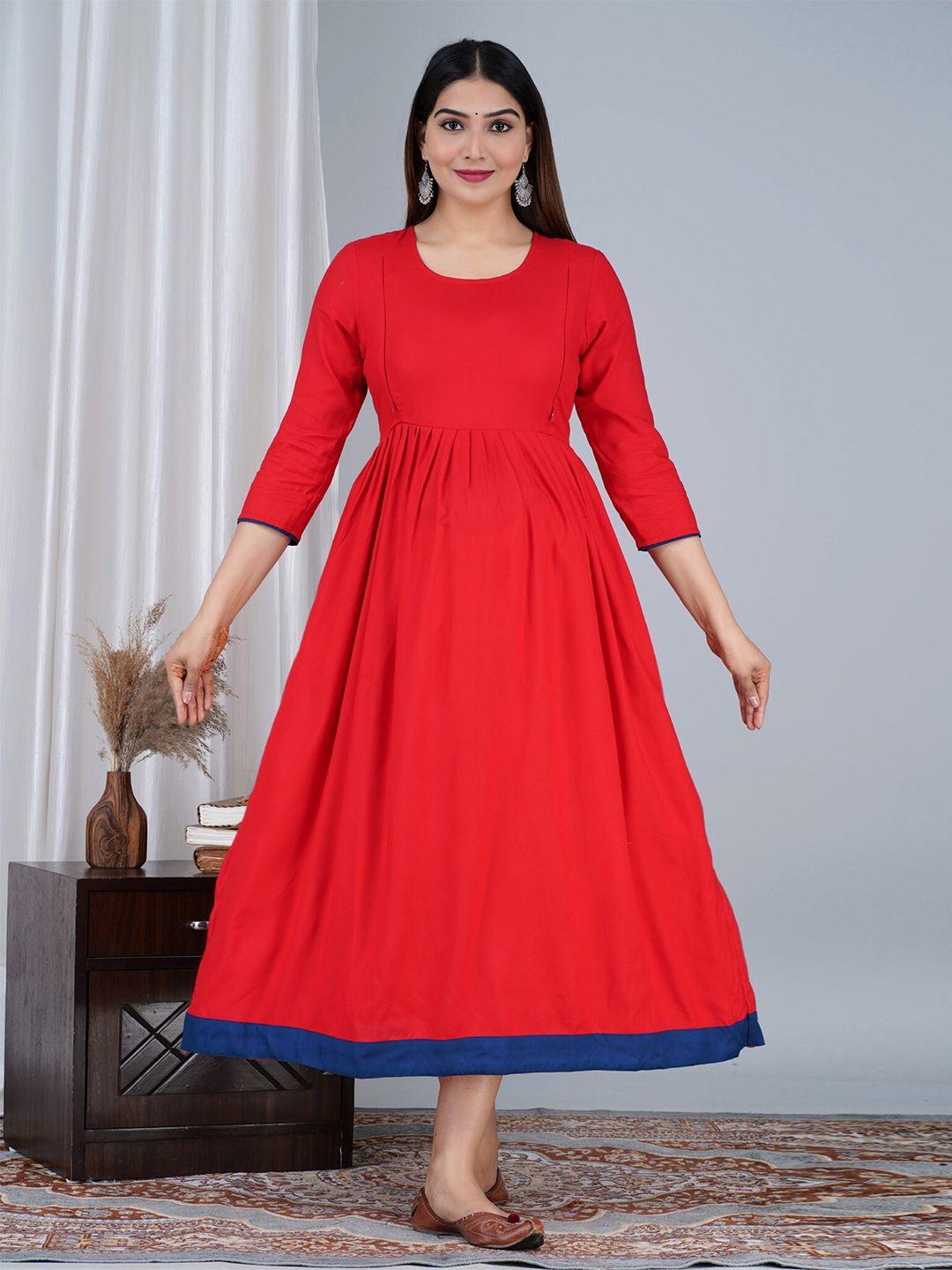 baesd pleated detailed fit & flare maternity ethnic dress