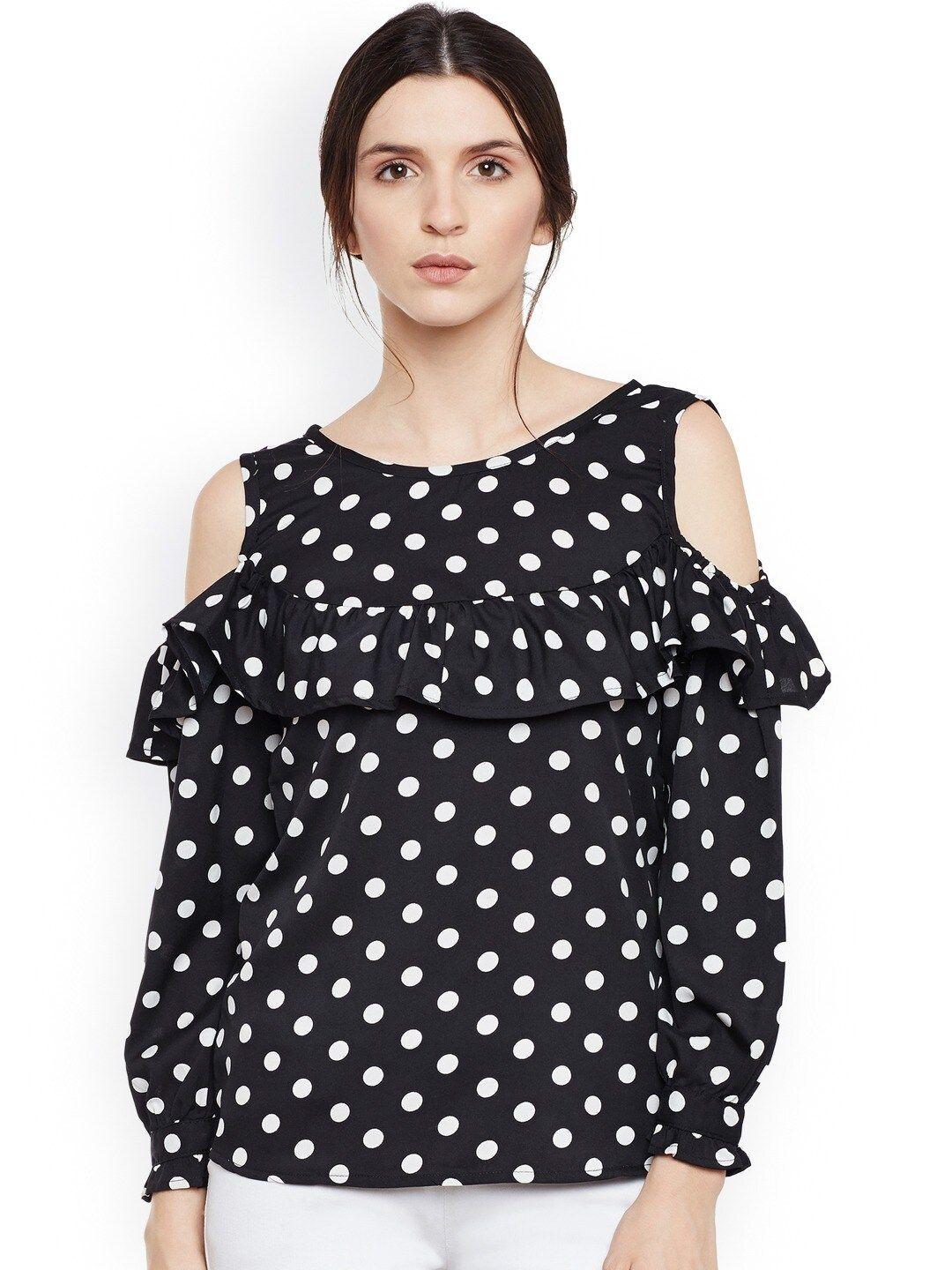 baesd polka dot printed cold-shoulder sleeves regular top