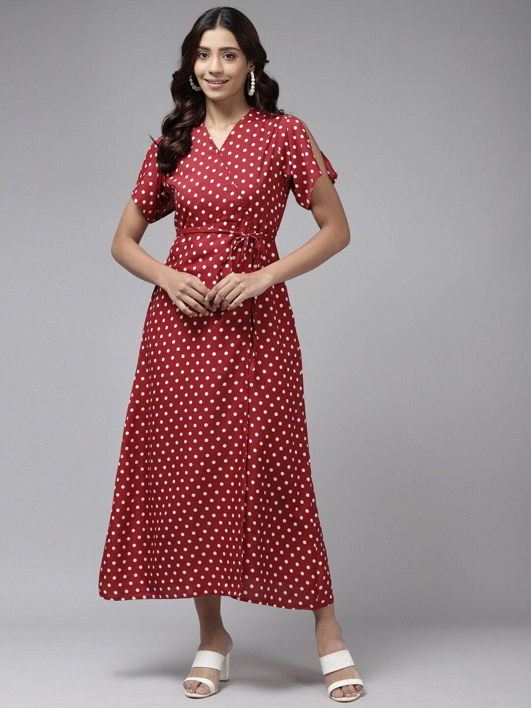 baesd polka dot printed georgette a-line dress