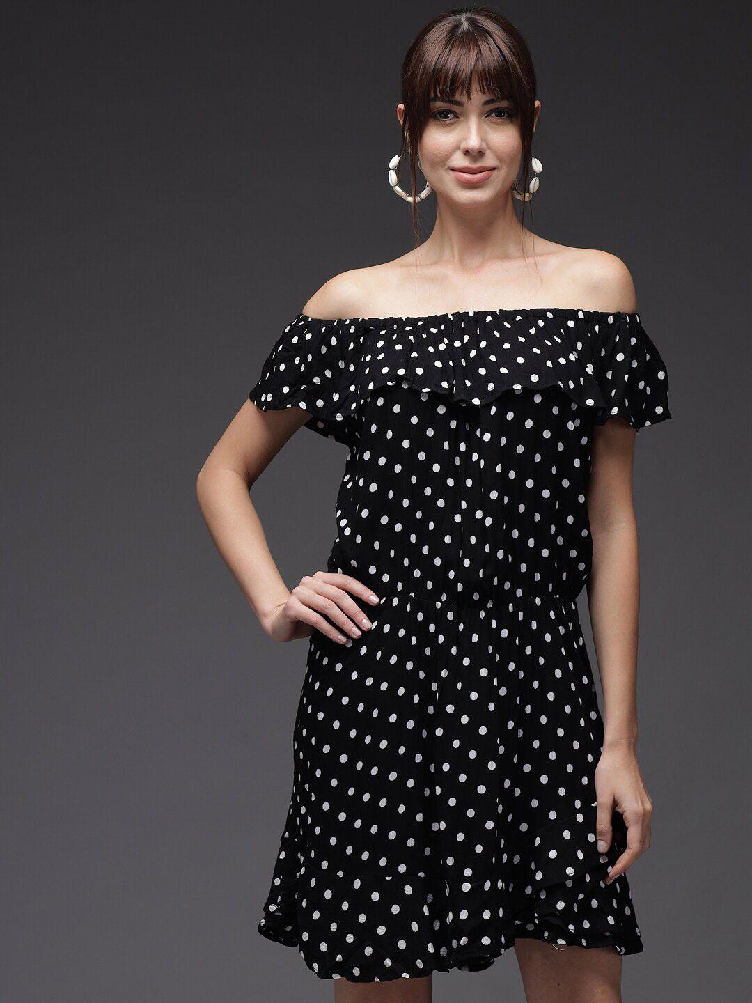 baesd polka dot printed off-shoulder a-line dress