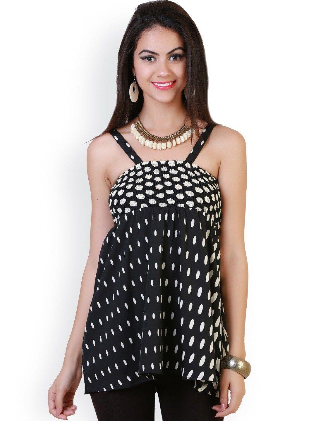 baesd polka dot printed shoulder straps smocked top