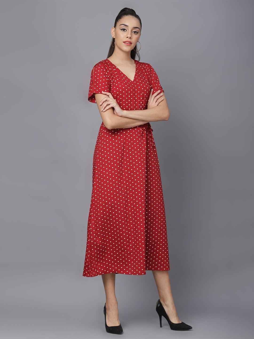 baesd polka dot printed slit sleeve fit & flare midi dress