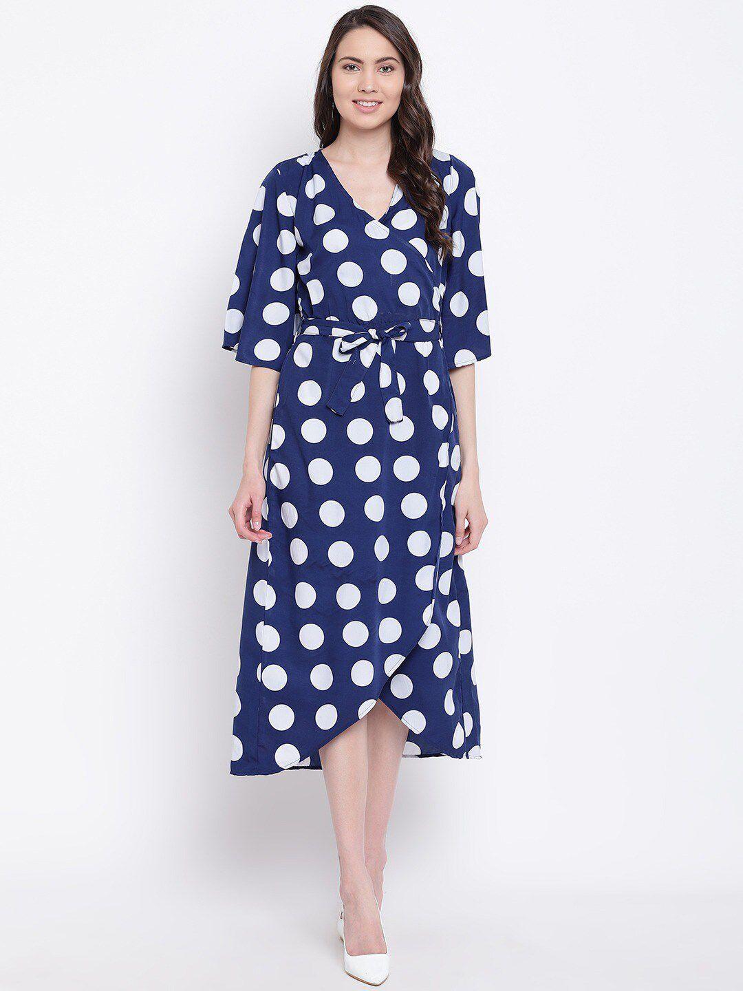 baesd polka dot printed v-neck maxi wrap dress