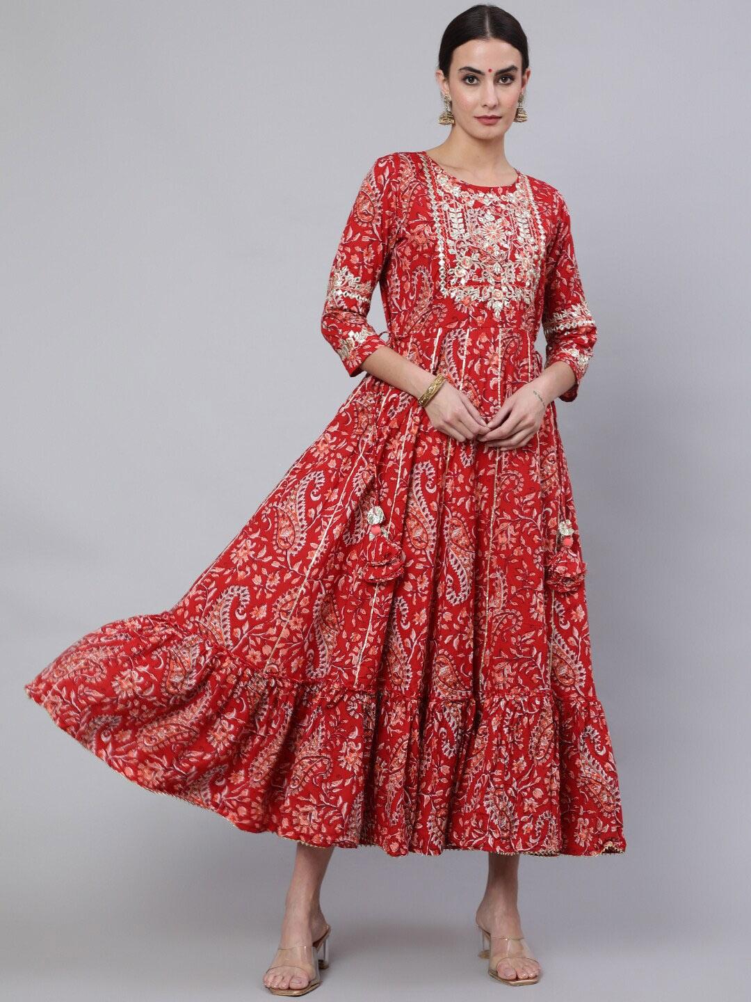 baesd printed & embroidered cotton anarkali dress