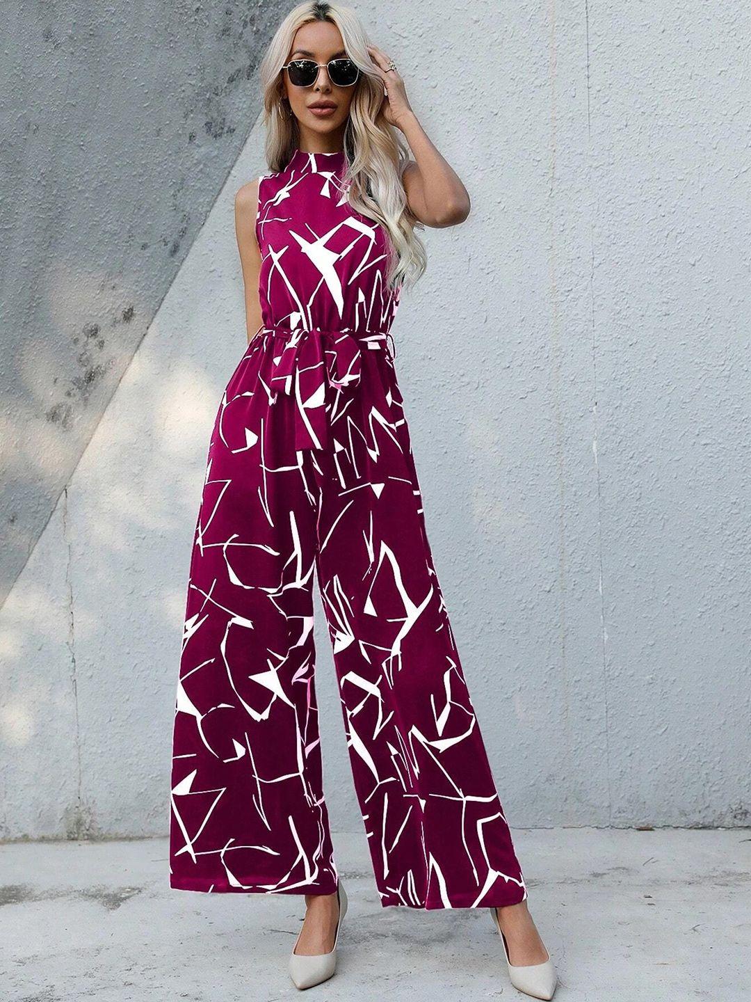 baesd printed basic jumpsuit with waist tie-up