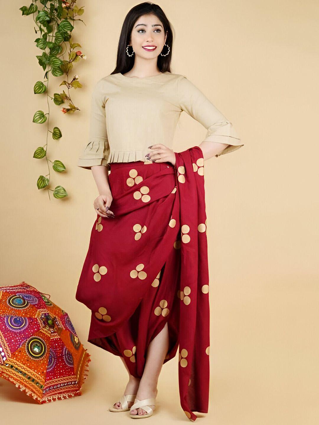 baesd printed bell sleeves top with dhoti