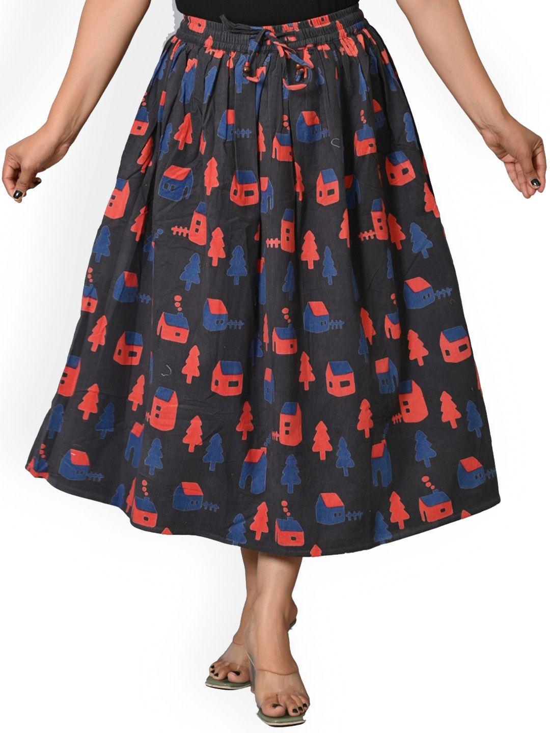 baesd printed cotton flared midi skirt