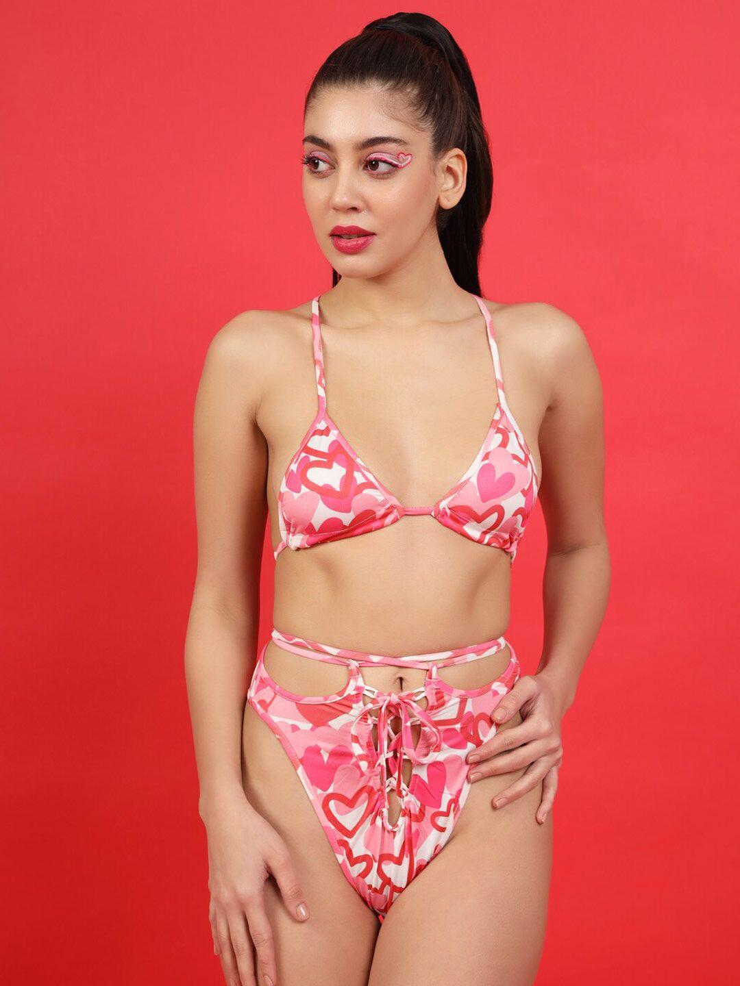 baesd printed mid-rise bikini lingerie set