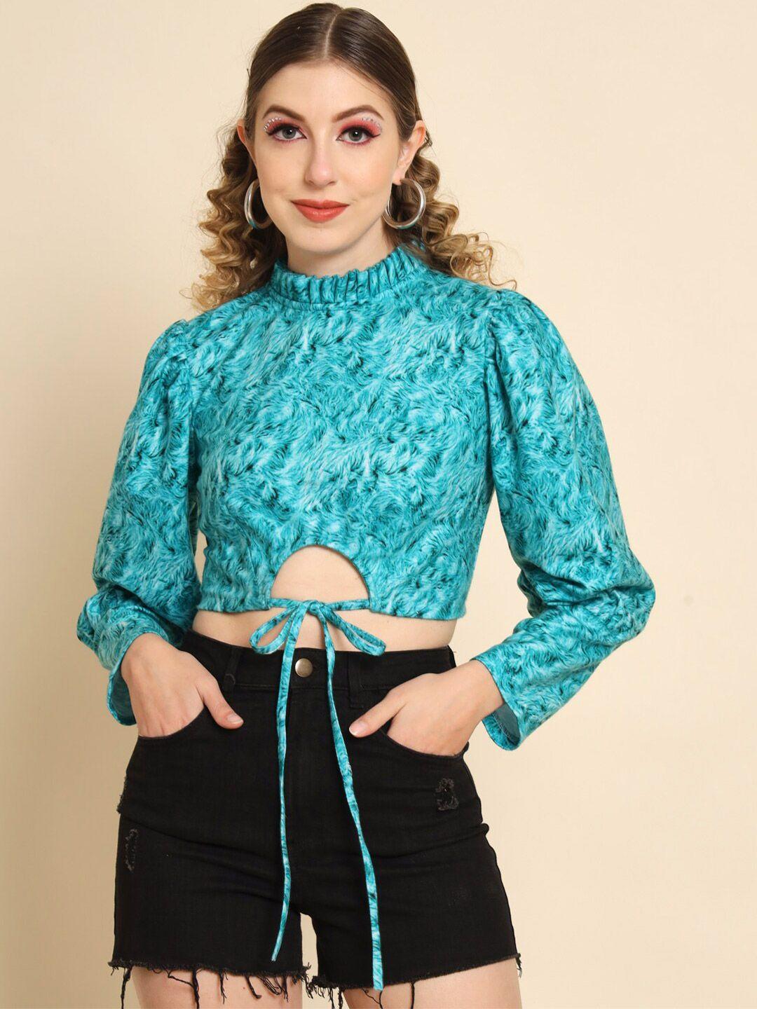 baesd printed puff sleeves crop top