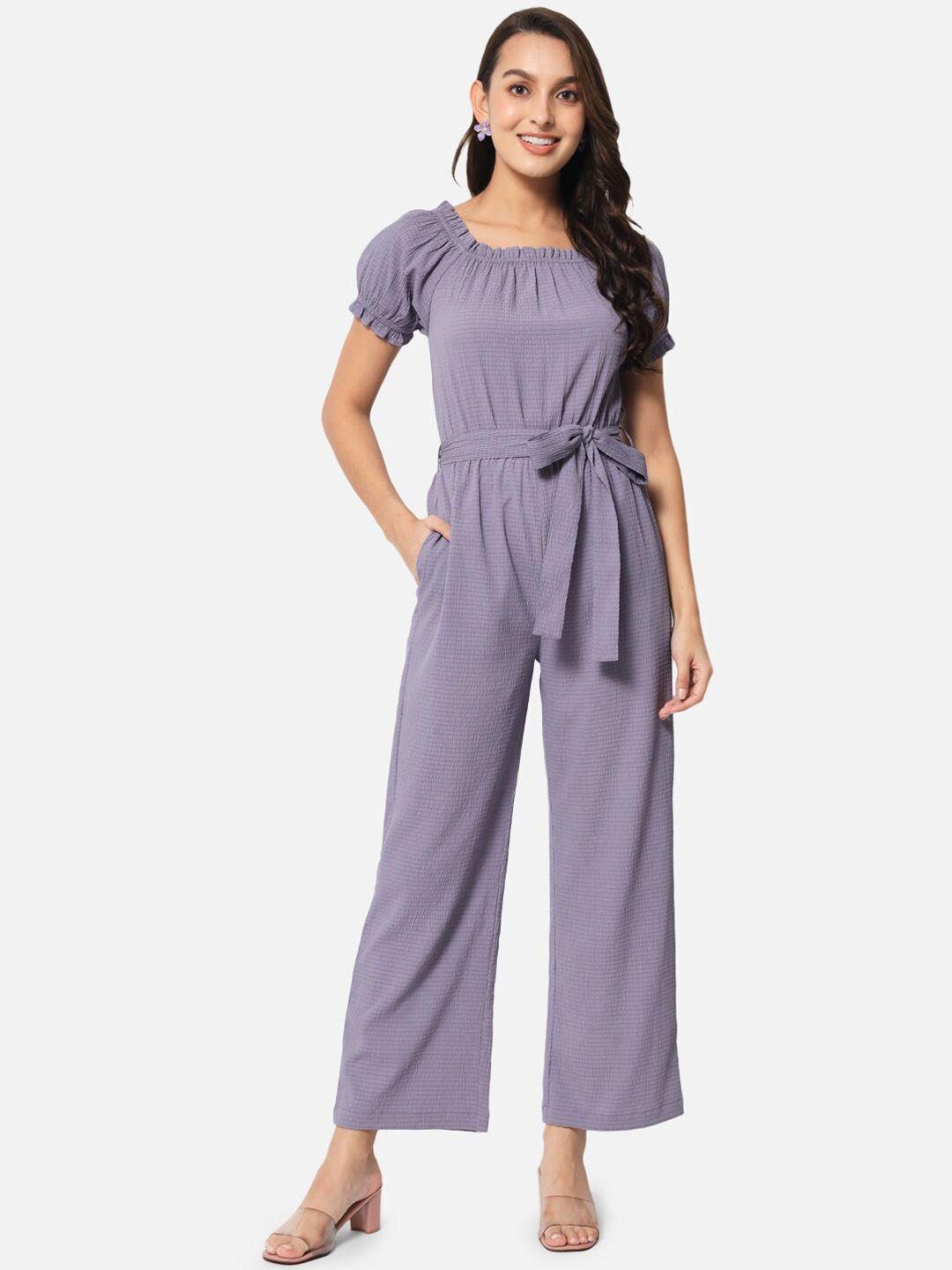 baesd puff sleeves square neck waist tie-up basic jumpsuit