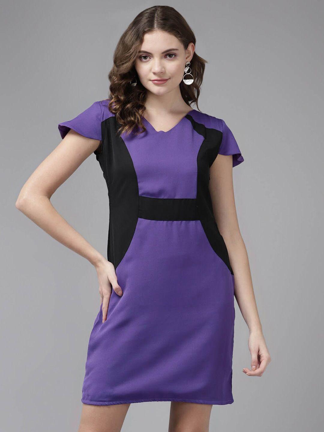 baesd purple colourblocked sheath dress