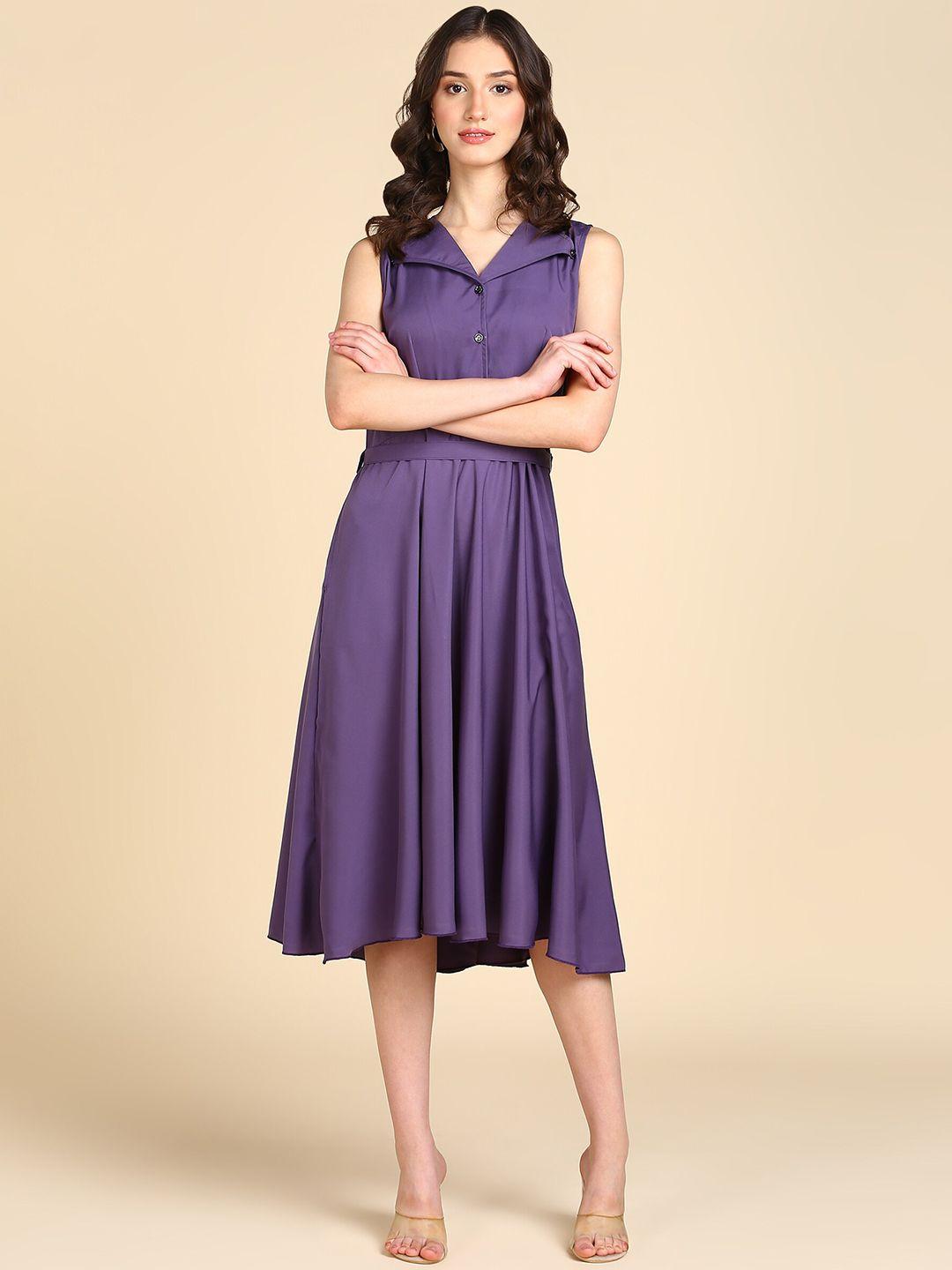 baesd purple crepe fit & flare midi dress