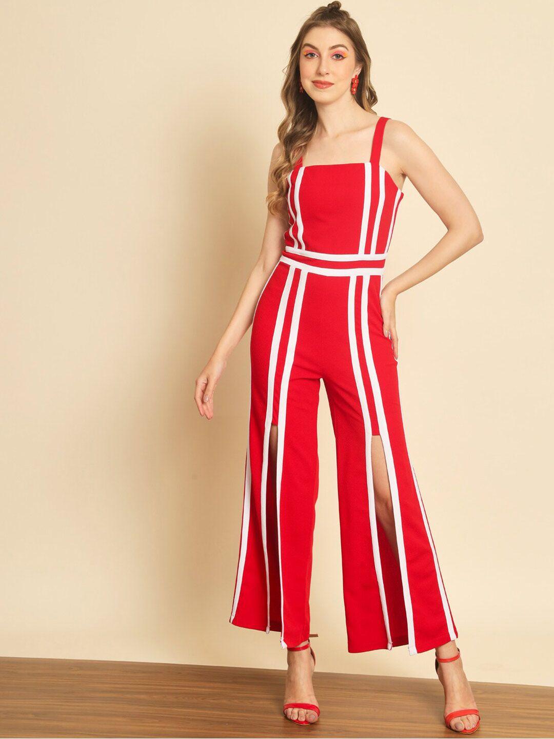 baesd red & white striped basic jumpsuit