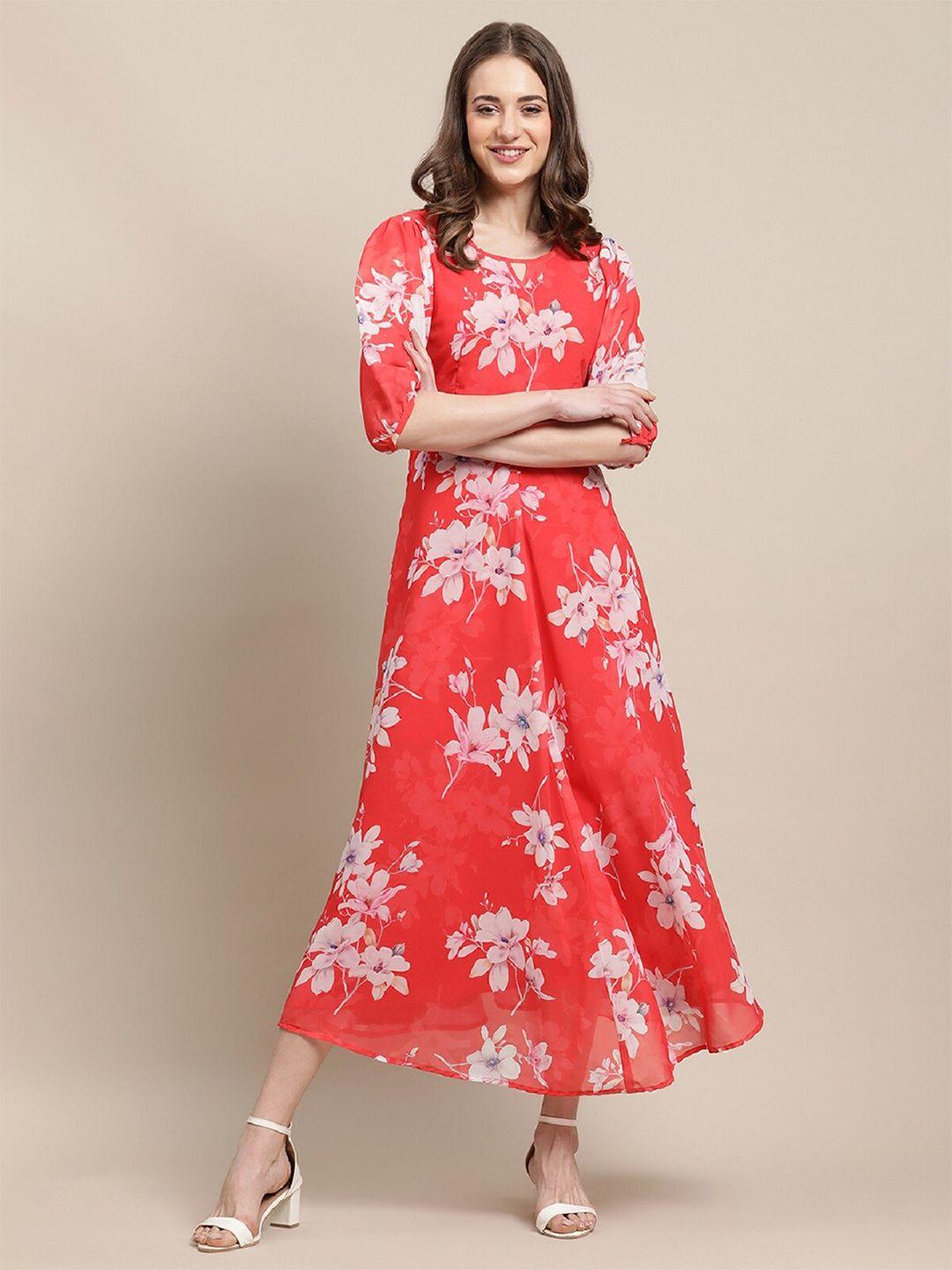 baesd red floral print georgette maxi dress