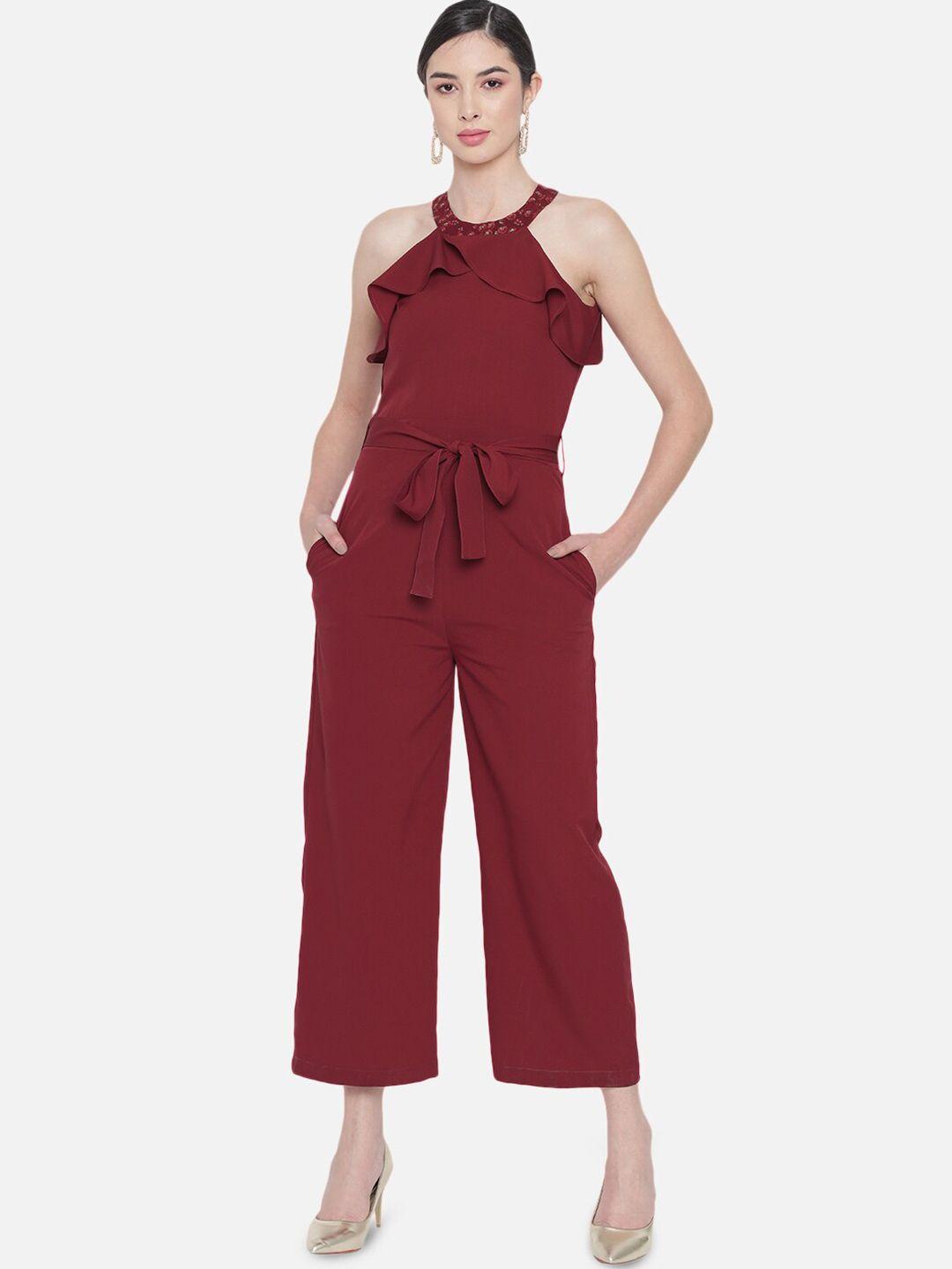 baesd red halter neck basic jumpsuit