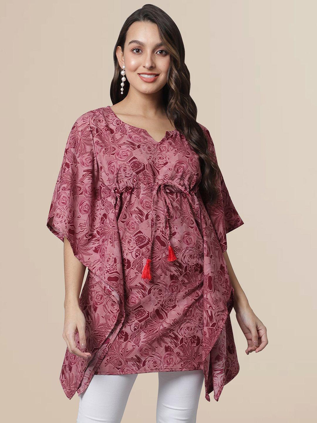 baesd red print kimono sleeve crepe kaftan longline top