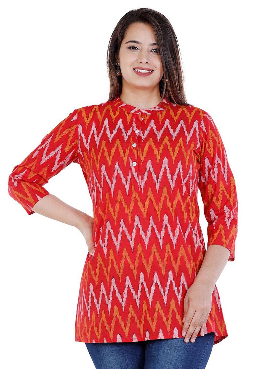 baesd red print mandarin collar cotton top