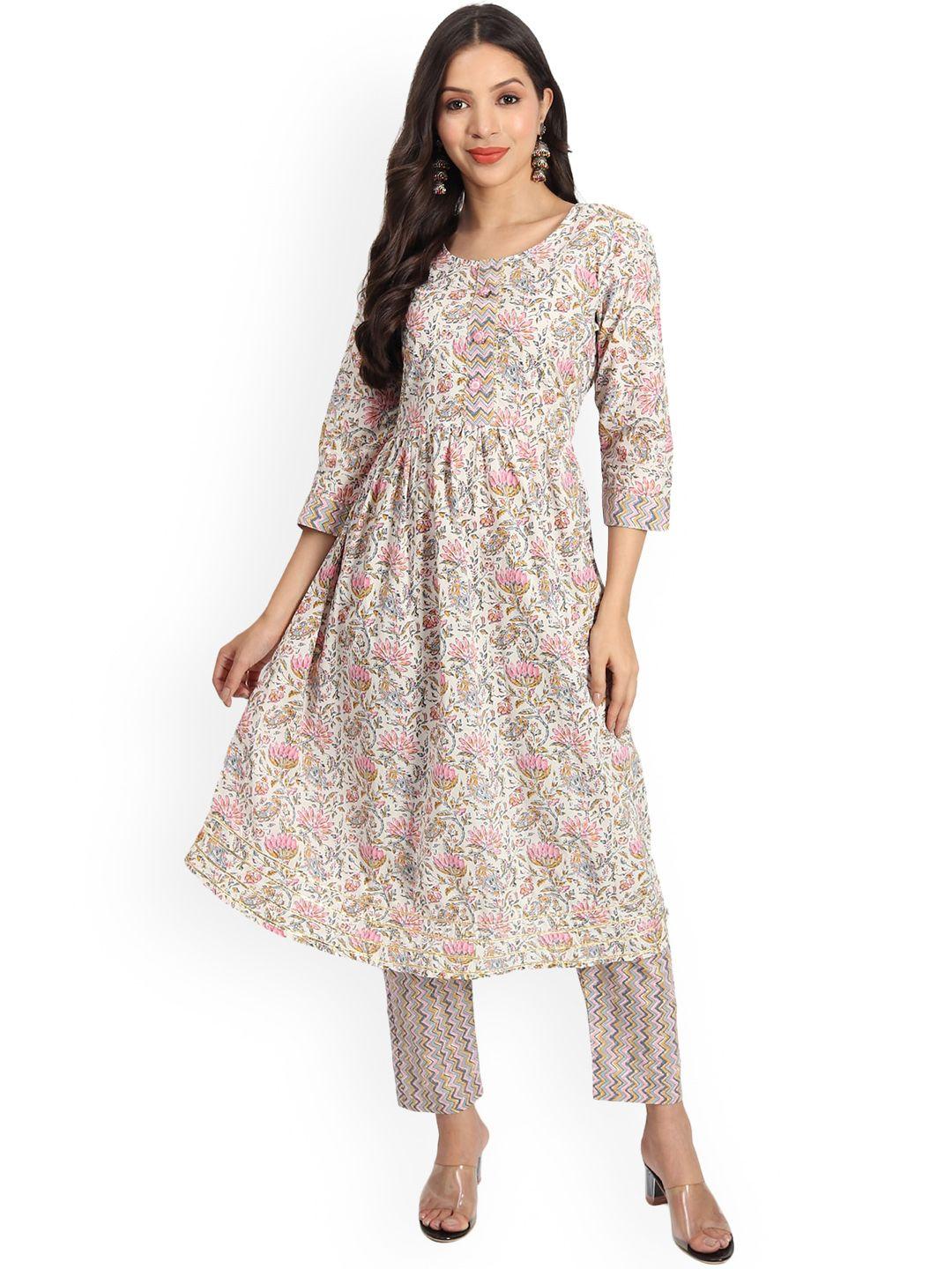 baesd round neck floral printed regular anarkali kurta with trouser